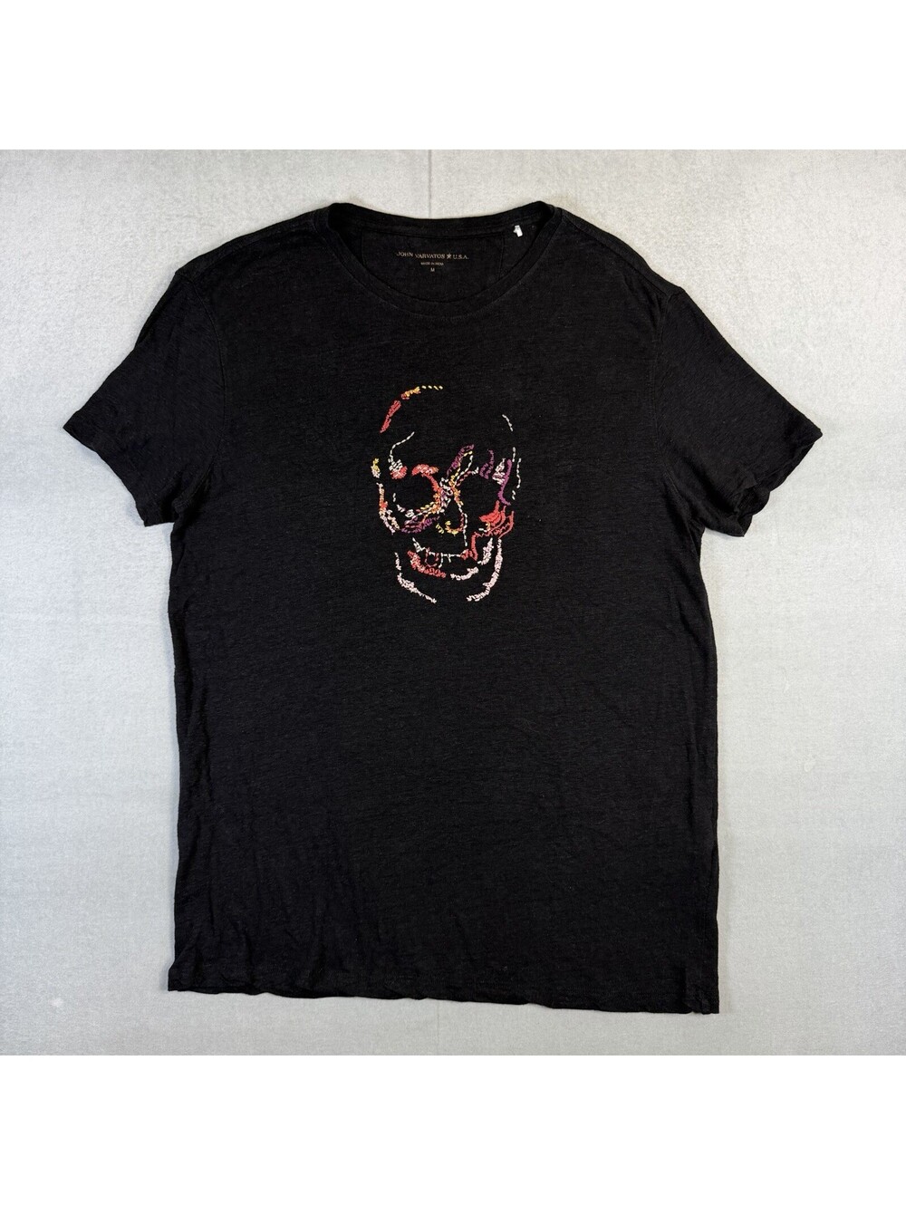 John Varvatos Skull T Shirt Mens Medium Black Linen Modal U.S.A.